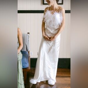 Sleeper Boheme feather-trim slip dress